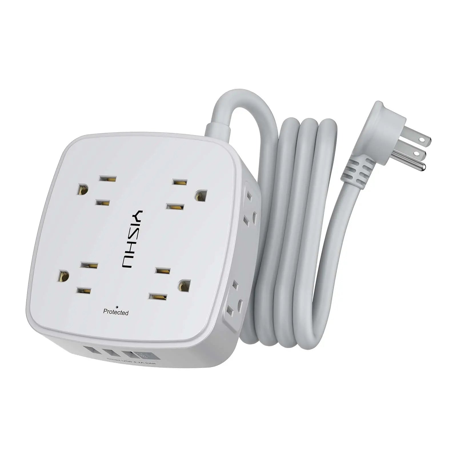 6 Ft Surge Protector Power Strip - 8 Widely Outlets with 4 USB Ports, 3 Side Outlet Extender with 6 Feet Extension Cord, Flat Plug, Wall Mount, Desk USB Charging Station, ETL,White Voltique