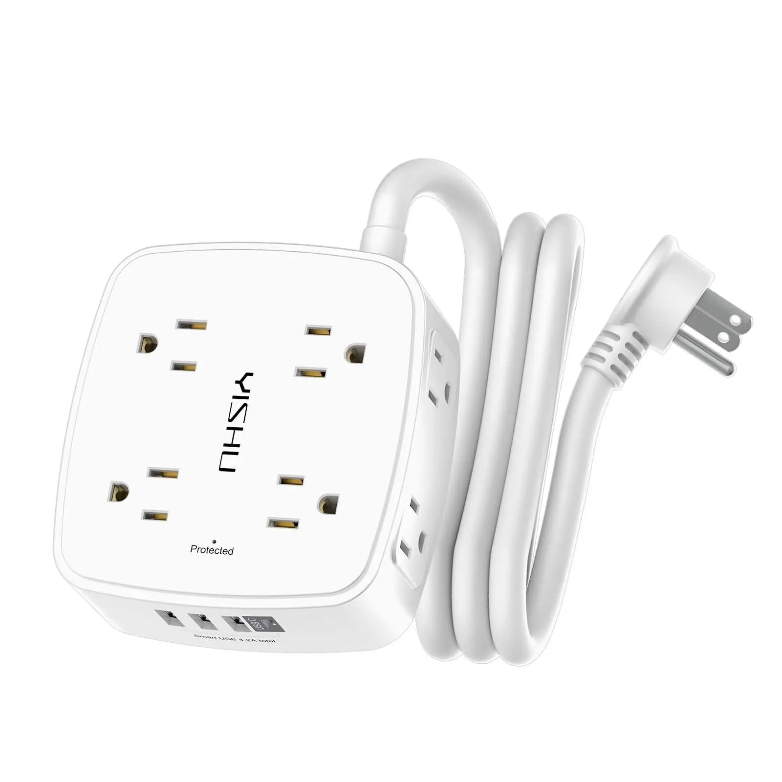 6 Ft Surge Protector Power Strip - 8 Widely Outlets with 4 USB Ports, 3 Side Outlet Extender with 6 Feet Extension Cord, Flat Plug, Wall Mount, Desk USB Charging Station, ETL,White Voltique
