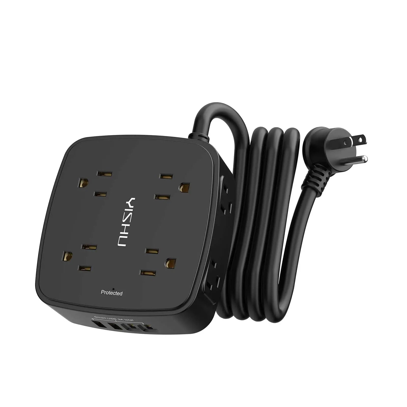 6 Ft Surge Protector Power Strip - 8 Widely Outlets with 4 USB Ports, 3 Side Outlet Extender with 6 Feet Extension Cord, Flat Plug, Wall Mount, Desk USB Charging Station, ETL,White Voltique