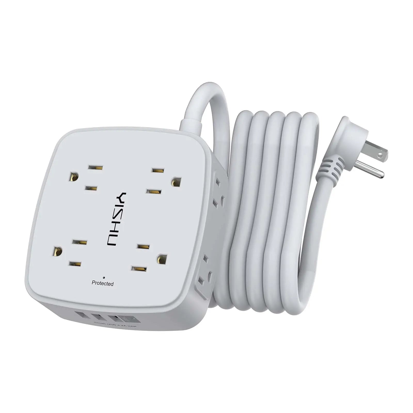 6 Ft Surge Protector Power Strip - 8 Widely Outlets with 4 USB Ports, 3 Side Outlet Extender with 6 Feet Extension Cord, Flat Plug, Wall Mount, Desk USB Charging Station, ETL,White Voltique