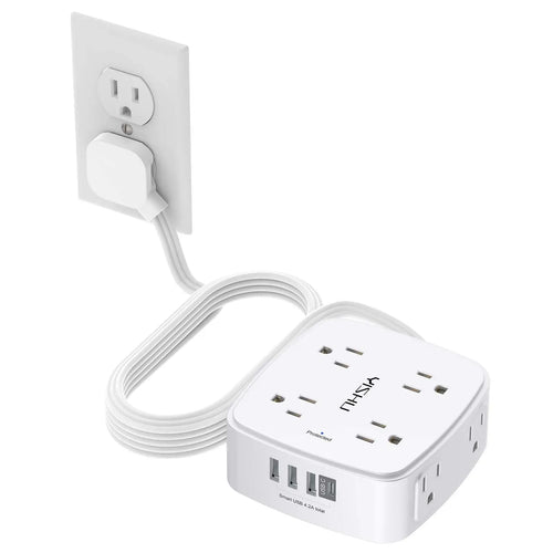 6 Ft Surge Protector Power Strip - 8 Widely Outlets with 4 USB Ports, 3 Side Outlet Extender with 6 Feet Extension Cord, Flat Plug, Wall Mount, Desk USB Charging Station, ETL,White Voltique
