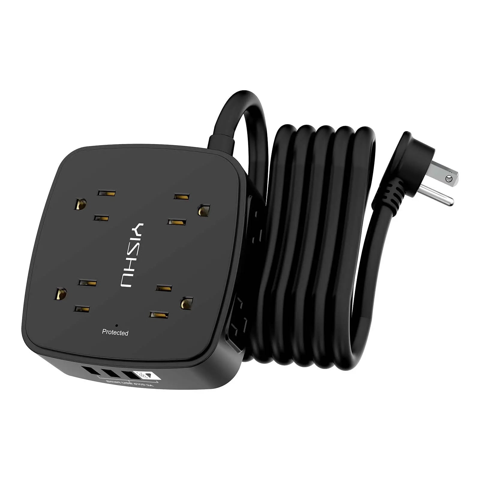 6 Ft Surge Protector Power Strip - 8 Widely Outlets with 4 USB Ports, 3 Side Outlet Extender with 6 Feet Extension Cord, Flat Plug, Wall Mount, Desk USB Charging Station, ETL,White Voltique