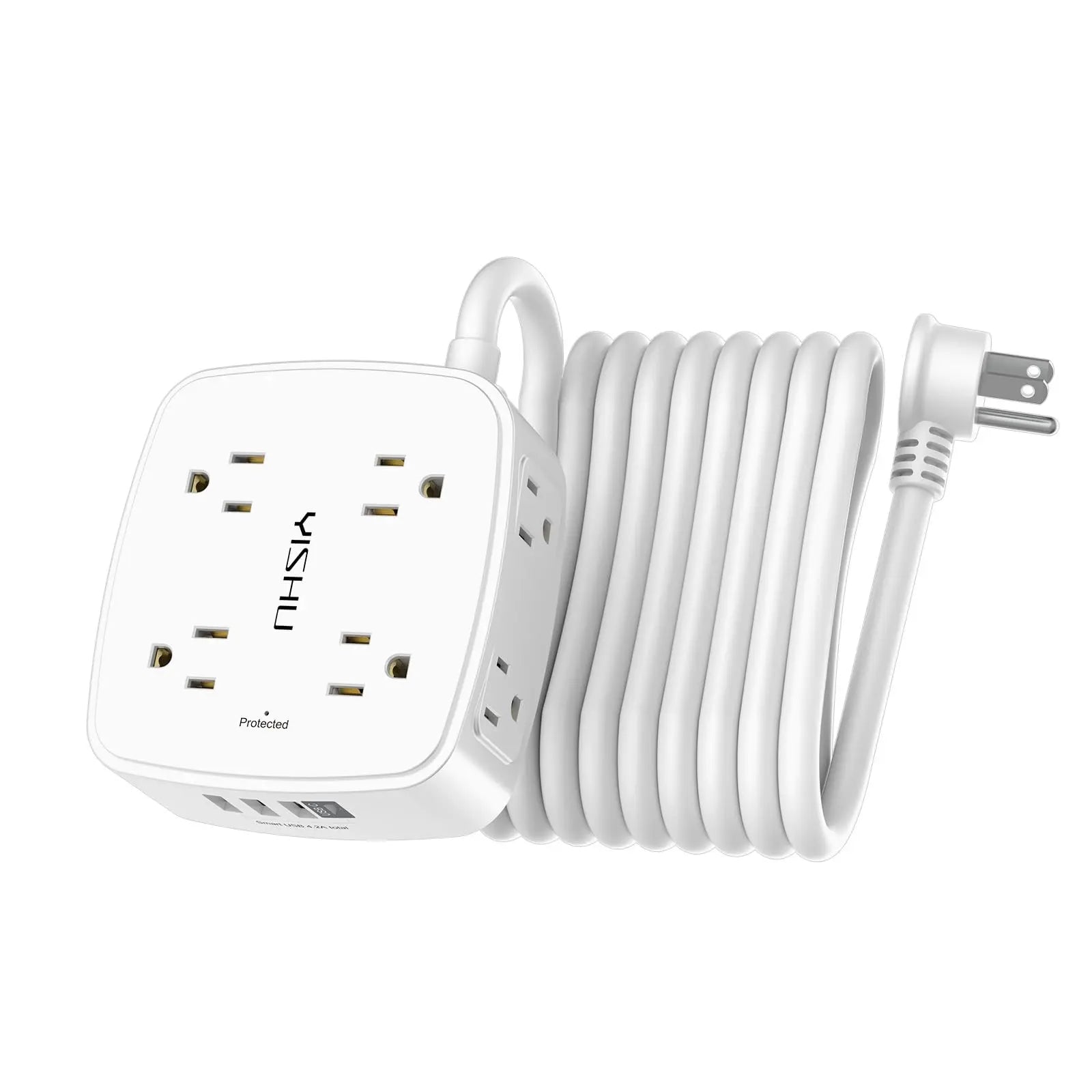 6 Ft Surge Protector Power Strip - 8 Widely Outlets with 4 USB Ports, 3 Side Outlet Extender with 6 Feet Extension Cord, Flat Plug, Wall Mount, Desk USB Charging Station, ETL,White Voltique