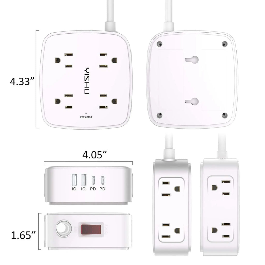 6 Ft Surge Protector Power Strip - 8 Widely Outlets with 4 USB Ports, 3 Side Outlet Extender with 6 Feet Extension Cord, Flat Plug, Wall Mount, Desk USB Charging Station, ETL,White Voltique