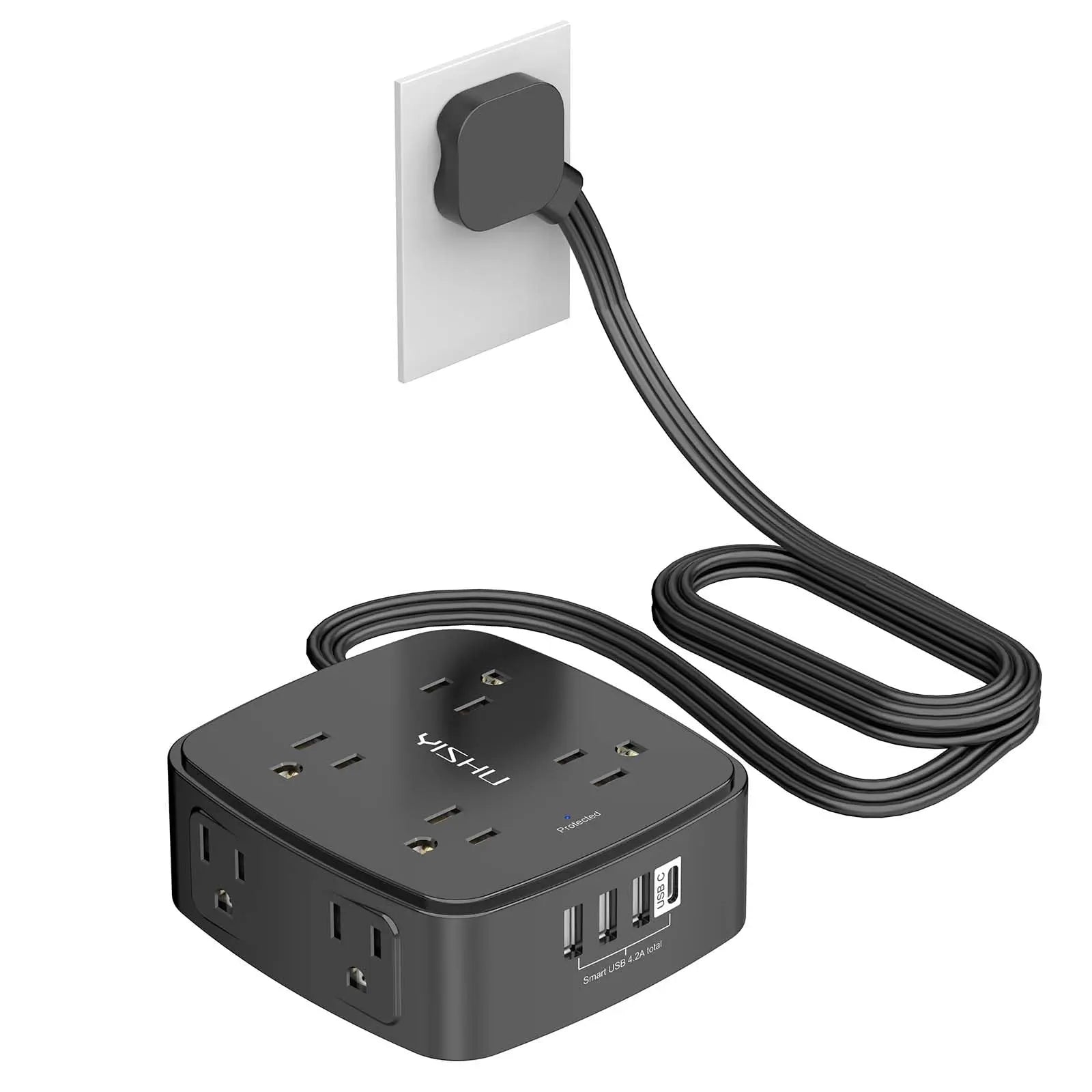 6 Ft Surge Protector Power Strip - 8 Widely Outlets with 4 USB Ports, 3 Side Outlet Extender with 6 Feet Extension Cord, Flat Plug, Wall Mount, Desk USB Charging Station, ETL,White Voltique