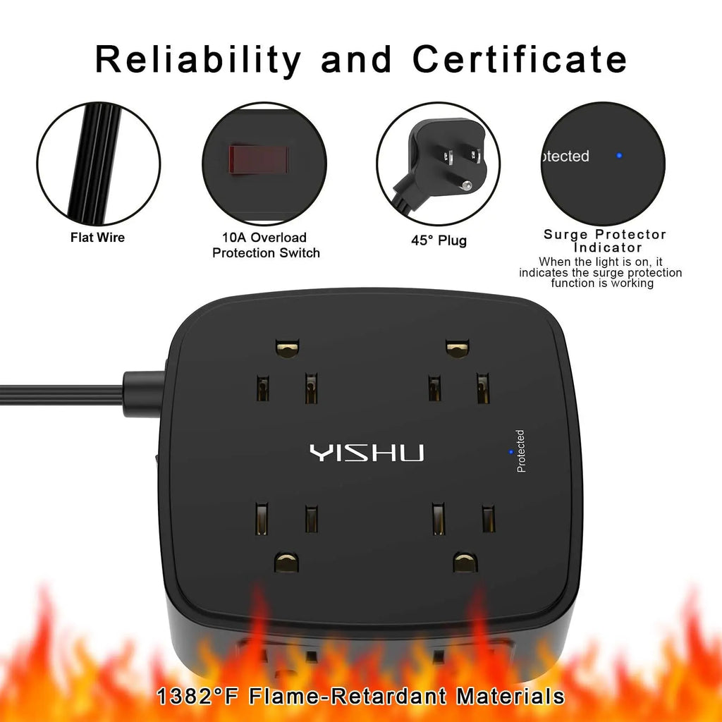 6 Ft Surge Protector Power Strip - 8 Widely Outlets with 4 USB Ports, 3 Side Outlet Extender with 6 Feet Extension Cord, Flat Plug, Wall Mount, Desk USB Charging Station, ETL,White Voltique