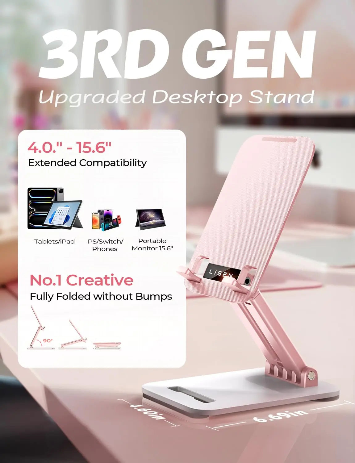 LISEN for iPad Stand Tablet Holder for Desk, Office Desk Accessories for Men Women Moms Gifts Home Office Dorm Essentials Gadgets Portable Monitor Stand for Apple iPad mini Accessories Switch Kindle Voltique