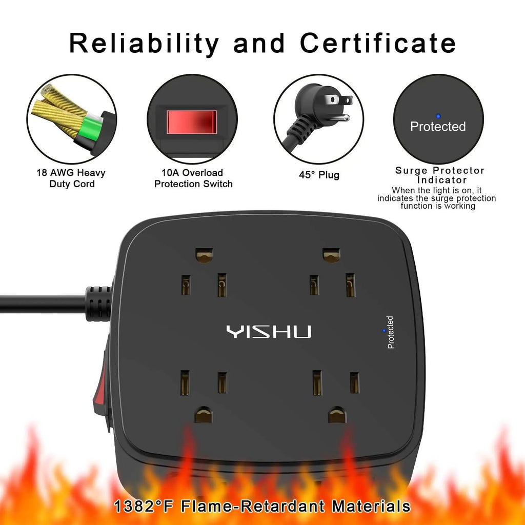 6 Ft Surge Protector Power Strip - 8 Widely Outlets with 4 USB Ports, 3 Side Outlet Extender with 6 Feet Extension Cord, Flat Plug, Wall Mount, Desk USB Charging Station, ETL,White Voltique