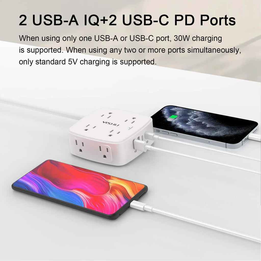 6 Ft Surge Protector Power Strip - 8 Widely Outlets with 4 USB Ports, 3 Side Outlet Extender with 6 Feet Extension Cord, Flat Plug, Wall Mount, Desk USB Charging Station, ETL,White Voltique